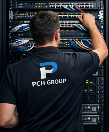 Técnico instalando infraestructura de red