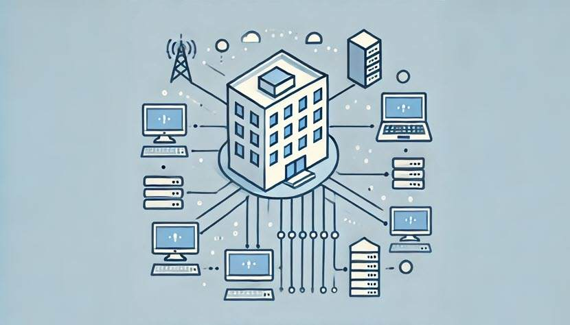 Oficina corporativa con infraestructura de red moderna